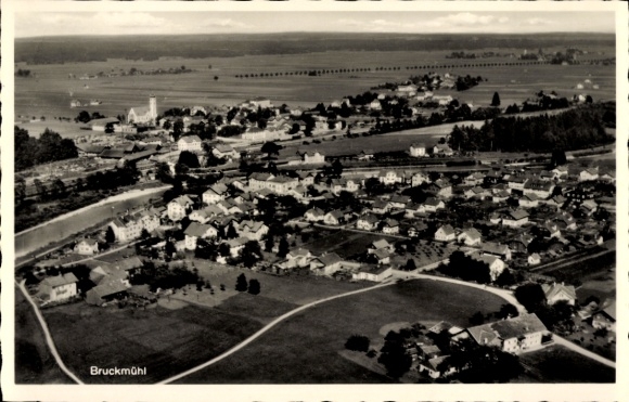 Postcard Bruckmühl in Upper Bavaria, aerial photograph