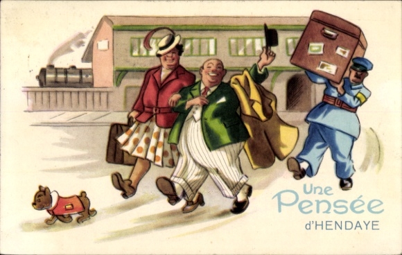 Artist Postcard Valkenburg Limburg Netherlands, train station, couple