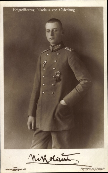 Postcard Hereditary Grand Duke Nikolaus von Oldenburg, portrait, uniform, Iron Cross
