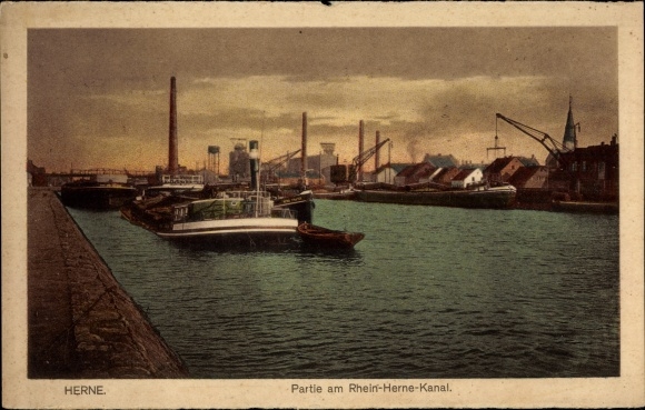 PC Herne in the Ruhr area, Rhine Herne Canal, port facilities, barge