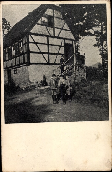 Postcard Döbeln in Sachsen, Wandervogel Gau-Sachsen, Landheim der Döbelner I, half-timbered house, children