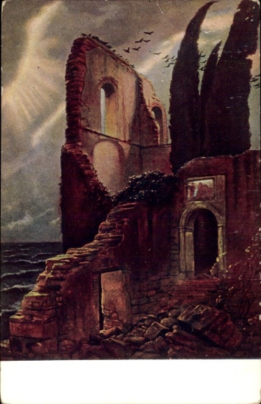 Artist Postcard Böcklin, Ruin by the Sea