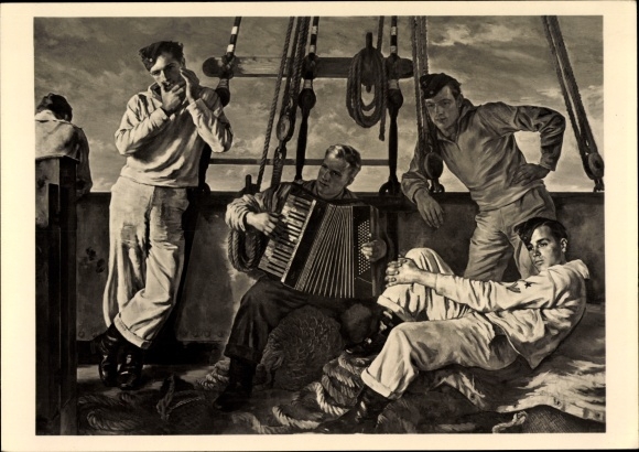 Artist PC Schwarte Hellweg, evening on board, sailors, HDK 198