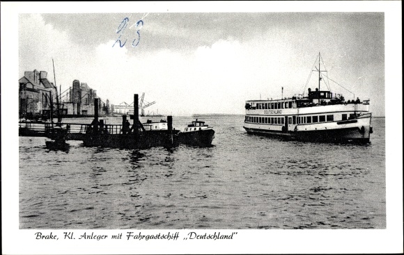 Postcard Brake on the lower Weser in Oldenburg, small investors with passenger ship Germany