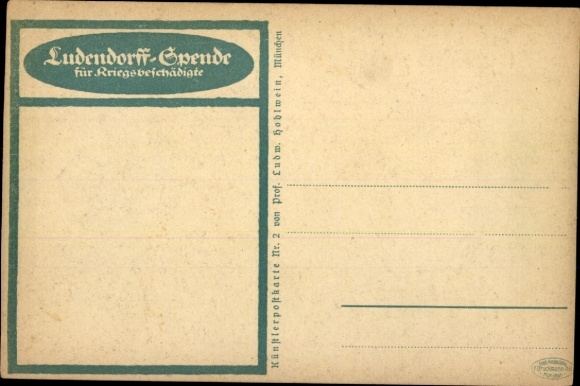 Postcard Ludendorff donation for war victims, veteran with tools