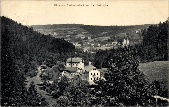 Ak Hartmannsbach Bad Gottleuba in Saksen, uitzicht vanaf Bartmannsbach, landschap, gebouwen, bos