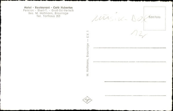 Postcard Torfhaus Altenau Schulenberg Clausthal Zellerfeld in the Upper Harz, Cafe Hubertus, owner M. Hoffmann