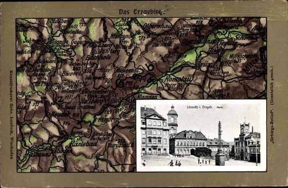 Relief maps PC Lössnitz Erzgebirge, Markt, Olbernhau, Karlsbad, Brüx