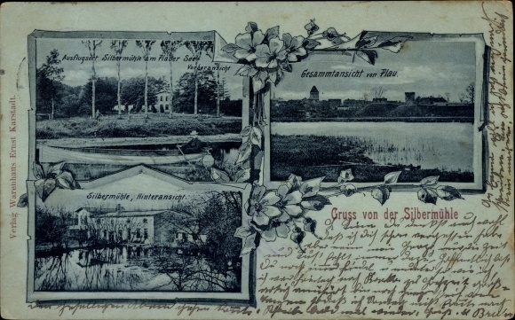 Postcard Plau am See, Silbermühle, Plauer See, total view