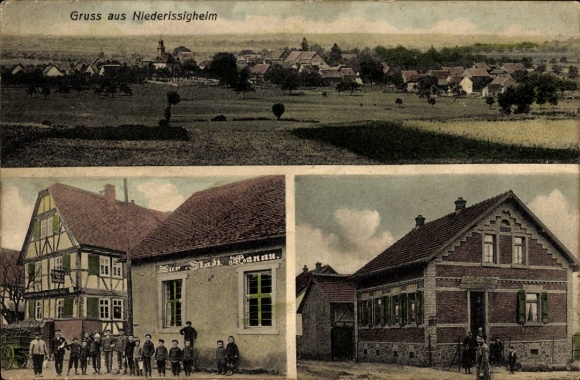 Postcard Niederissigheim Bruchköbel in Hesse, guest house Zur Stadt Hanau, general view
