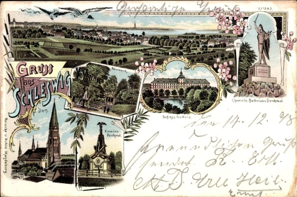 litho Sleeswijk op de Schlei, Neuwerk, Kathedraal, Kanonmonument