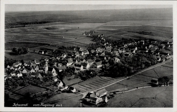 Postcard Schwendi, aerial photograph