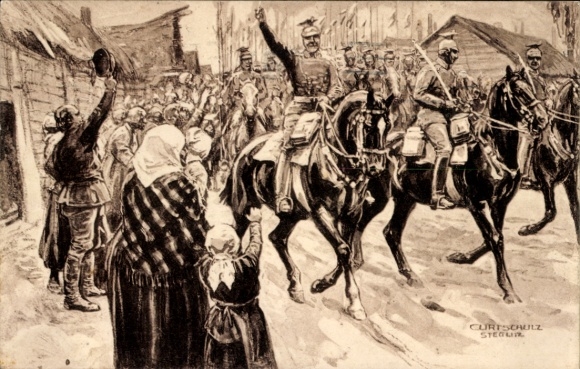 Postcard Częstochowa Tschenstochau Silesia, German Uhlans occupy the city