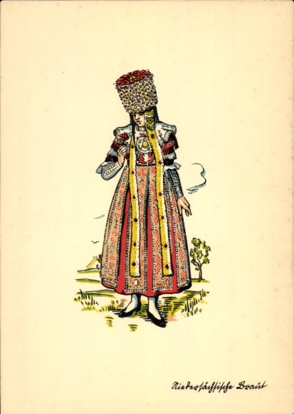 Artist Postcard Lower Saxon Bride, Dress with Pearl Hat