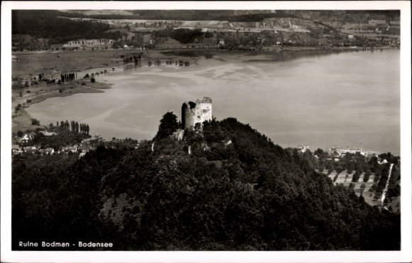 Ak Bodman Ludwigshafen am Bodensee, luchtfoto, ruïne