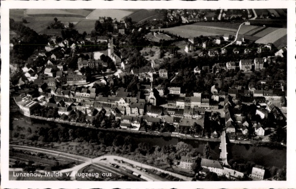 Postcard Lunzenau in Saxony, aerial photograph