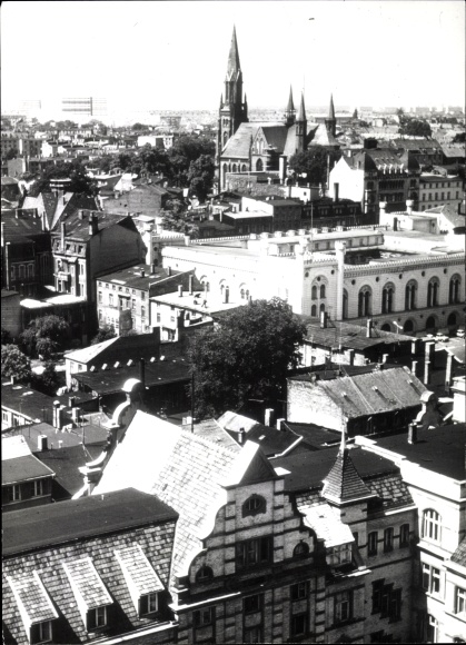 Photo Schwerin in Mecklenburg, panorama from the cathedral, arsenal, Paulskirche, 1975