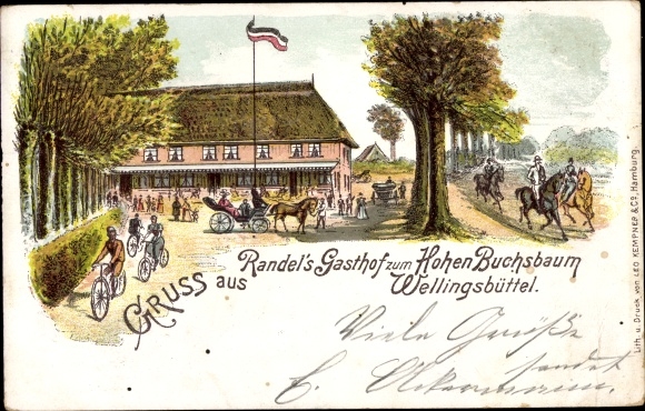 litho Hamburg Wandsbek Wellingsbüttel, Randel's Gasthof zum Hohen Buchsbaum