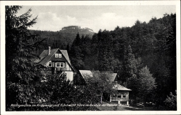 Ak Reinhardtsdorf Schöna in Saksen, Rölligmühle in het Krippengrund Elbsandsteengebergte