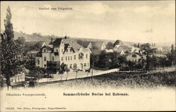Postcard Borlas Klingenberg in the Ore Mountains, summer resort Borlas near Rabenau, inn for inheritance court
