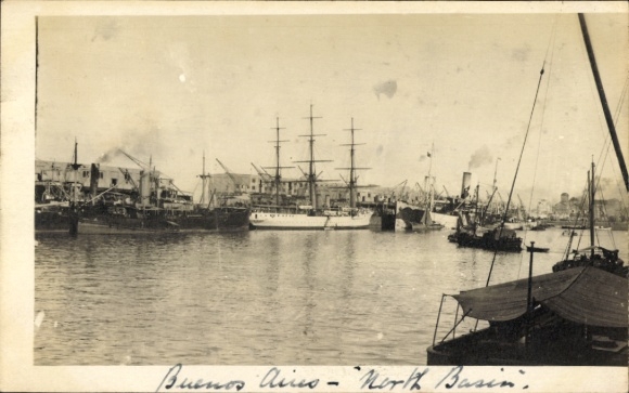 Photo Postcard Buenos Aires Argentina, harbor, sailing ship, steamships