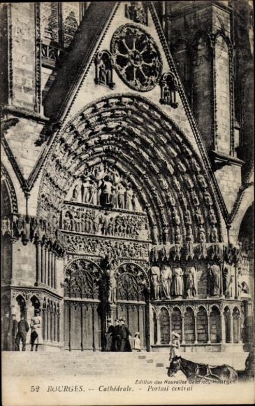 Postcard Bourges Cher, Cathedral Portal, Figures, Detail View,