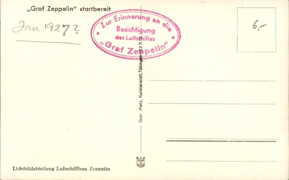 Postcard Graf Zeppelin in the airship shipyard, ready for takeoff