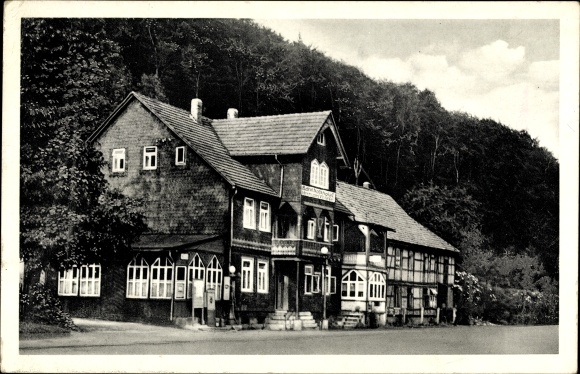 Ansichtkaart Scharzfeld am Harz Nedersaksen, station hotel Hermann Thiele