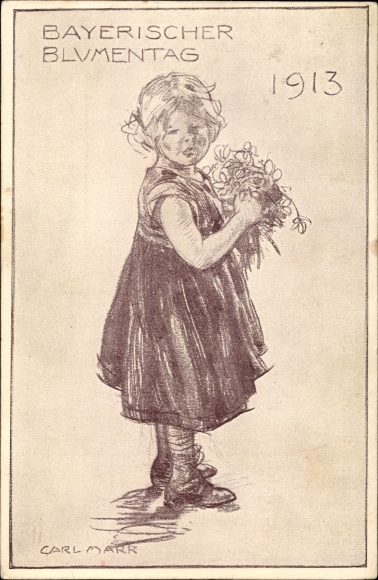 Postal stationery artist PC Marr, Carl, Bavarian flower day 1913, girl with flowers
