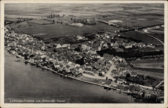Postcard Pritzerbe on the Havel, aerial photo