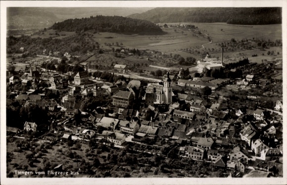 Postcard Tiengen am Oberrhein, aerial photograph