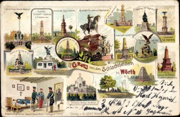 Chromo-Litho Wœrth sur Sauer Woerth Wörth on the Sauer Alsace Bas Rhin, battle monuments