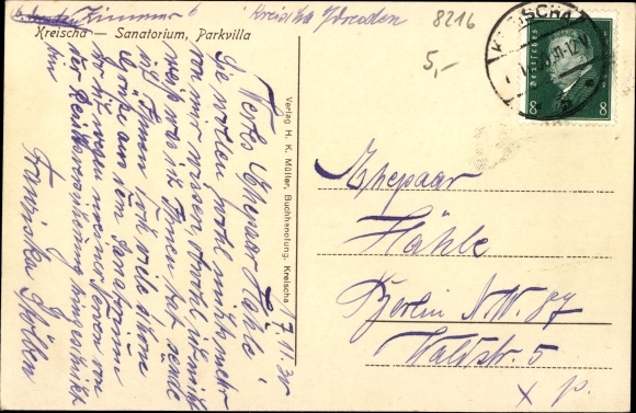 Postcard Kreischa in the Ore Mountains, view of the sanatorium, park villa