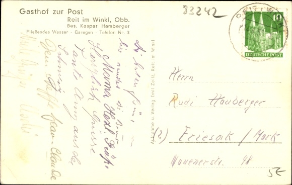 Postcard Reit im Winkl Upper Bavaria, Gasthof zur Post
