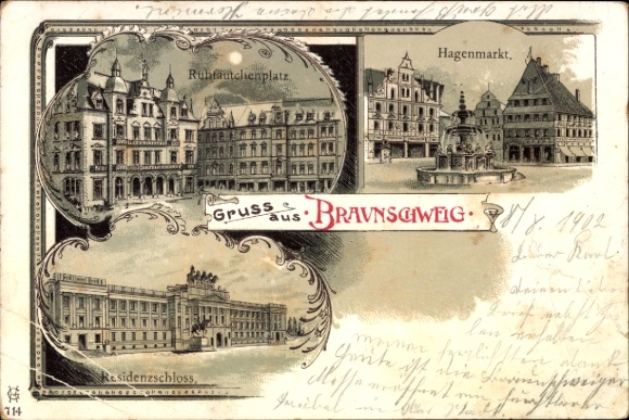 Mondschein Litho Braunschweig in Niedersachsen, Stadtansichten