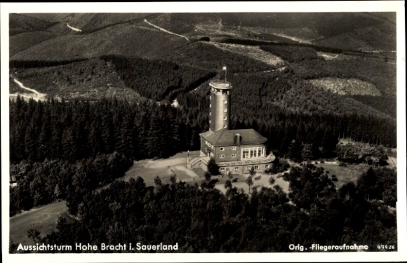 Postcard Lennestadt in Sauerland, Hohe Bracht, aerial photograph, restaurant