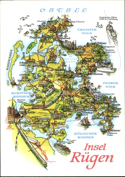 Kaarten Ak Bergen op het eiland Rügen, Stralsund, Hiddensee