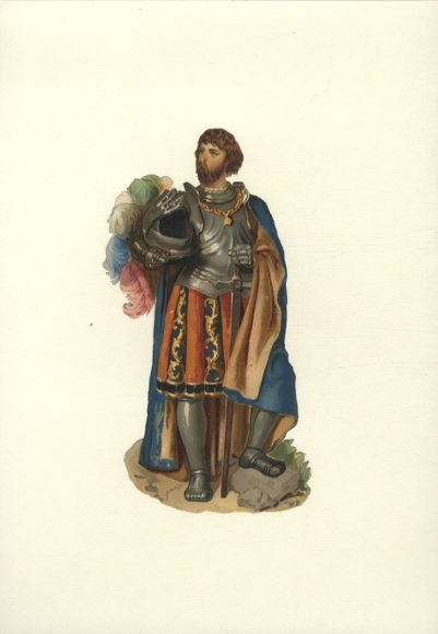 Oblate knight in his armor with cape and sword, size approx. 18 x 9 cm