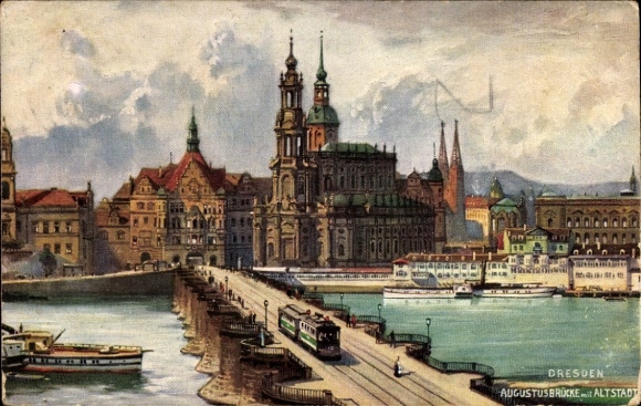 Ak Dresden Zentrum Altstadt, Serie 748, Nr 4, Blick auf die Augustusbrücke mit Altstadt