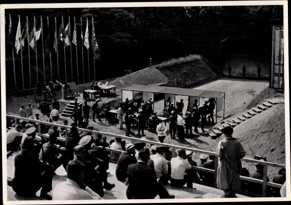 Sammelbild Olympia 1936, Schießstände in Ruhleben, Pistolenschießen, Moderner Fünfkampf