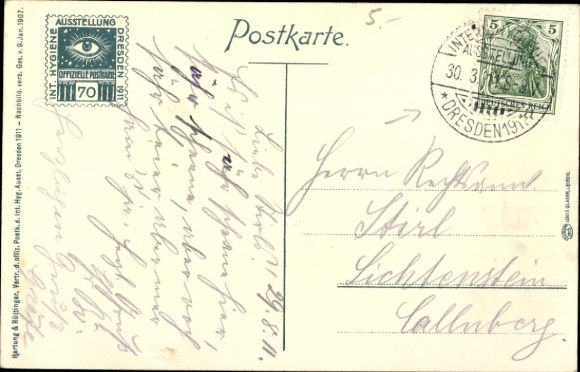Ansichtkaart Dresden, Internationale Hygiëne Tentoonstelling 1911, Zwitsers Paviljoen