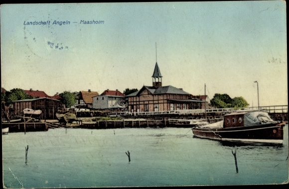 Ak Maasholm in Sleeswijk-Holstein, landschapsvissen, boot