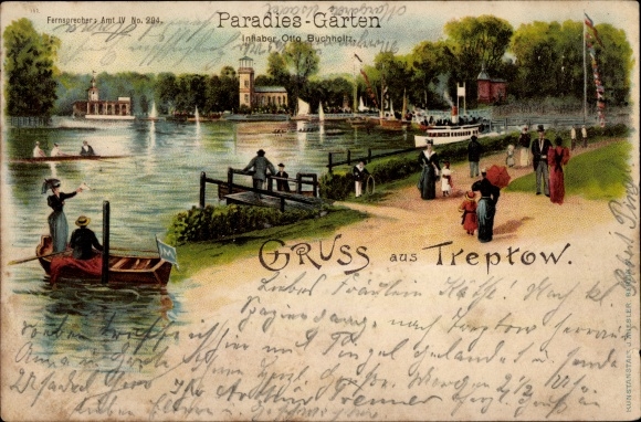 Chromo-Litho Berlin Treptow, Park, Spreepartie, Paradise Garden