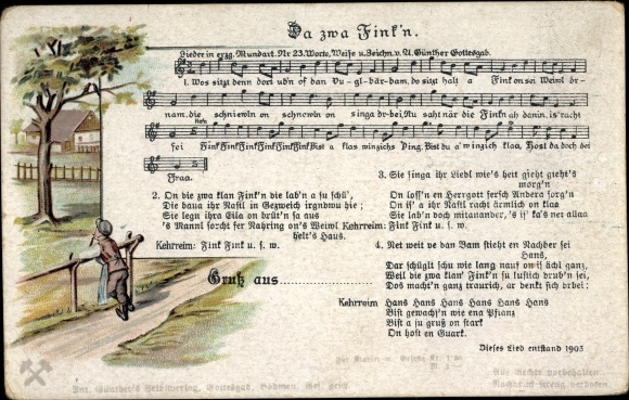 Song Postcard Günther, Anton, Erzgebirge dialect No. 23, Since two Fink&#39;n