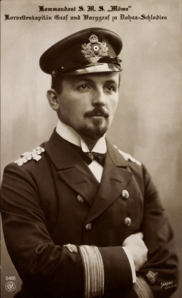 Postcard Commander SMS Möwe, Nikolaus Graf zu Dohna-Schlodien