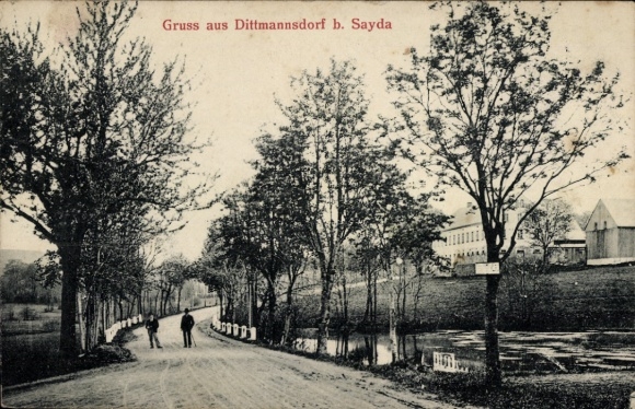 Postcard Dittmannsdorf Gornau in the Erzgebirge Saxony, street section