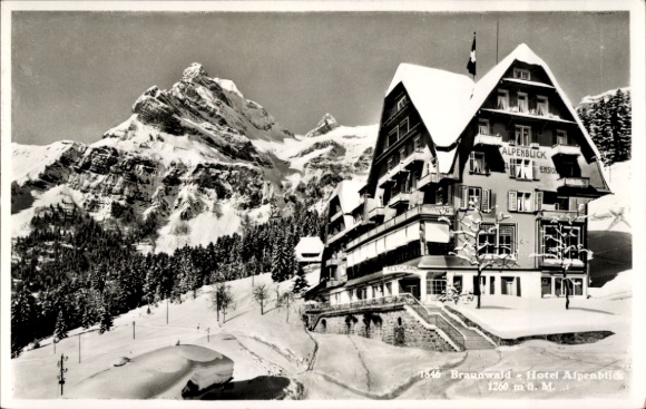KP Braunwald Canton Glarus, Hotel Alpenblick, góry, śnieg, zimowy krajobraz, Alpy