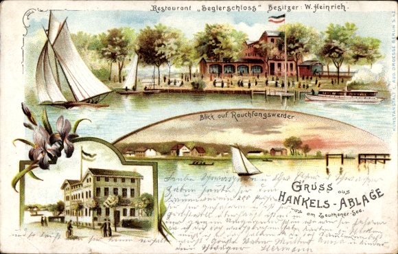 Chromo-Litho Zeuthen in der Mark, Restaurant Seglerschloss, Hankels Ablage, Rauchfangswerder