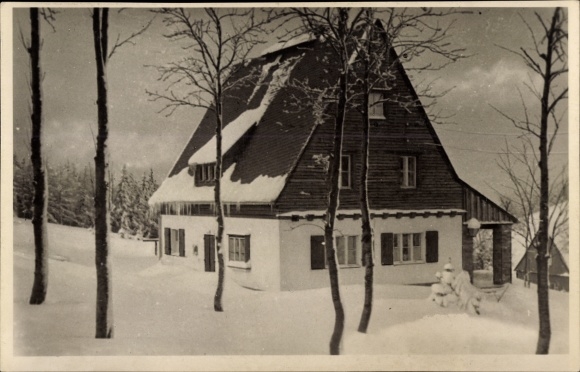 Ansichtkaart Tellerhäuser Breitenbrunn Ertsgebergte, gastverblijf Rühle, winter