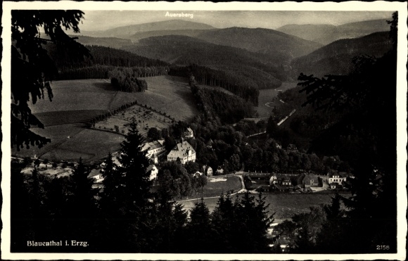 Postcard Blauenthal Eibenstock in the Ore Mountains, Parkhotel Forelle from a bird&#39;s eye view, forests